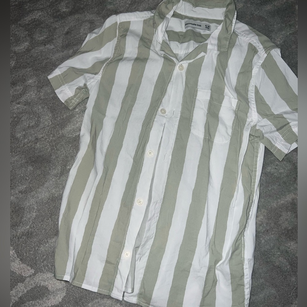 Boys Abercrombie Kids button down shirt - Sage and white stripe